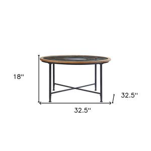 HMS 33 Floral Design Tempered Glass Top Round Coffee Table Metal Side Table for Living Room Use