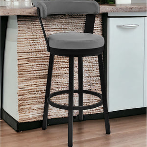 HMS 26\" Gray and Black Fabric Counter Height Swivel Bar Chair Living Room Iron Chair with Stylish Design