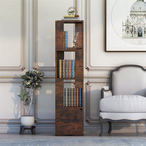 YQ FOREVER Wooden Bookshelve Bookshelf With Door Storage Rack Bookcase Living Room Furniture