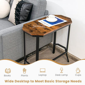 Stable Steel Frame Coffee Table with Rustic Wood Grain Narrow End Table