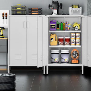 White Kitchen Pantry Storage Cabinet Tall Steel Cabinet Locker for Kitchen Living Room Dining Room