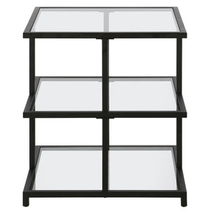 HMS 24\" Black and Clear Glass Steel Square End Table with Two Shelves Console Tables