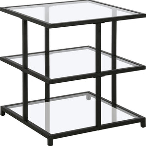 HMS 24\" Black and Clear Glass Steel Square End Table with Two Shelves Console Tables