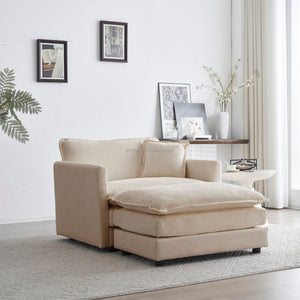 Modern Accent Chair with Ottoman Living Room Club Chair Chenille Upholstered Armchair Reading Chair for Bedroom
