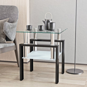FCJ 1-Piece Modern Tempered Glass Tea/Coffee Table Transparent Black Square End Table for Living Room MOQ 3 Pieces