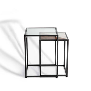 Set of Two Clear and Black Glass Nested Tables with Square Metal Frame HMS Coffee Tables