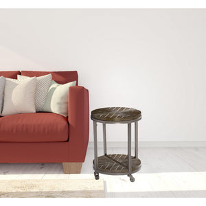 HMS 24\" Brown Manufactured Wood and Iron Round Coffee Table with Shelf Elegant End Table