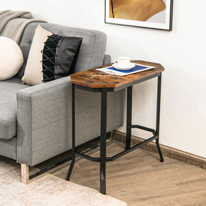 Stable Steel Frame Coffee Table with Rustic Wood Grain Narrow End Table
