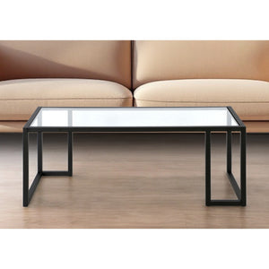 HMS 45 Convertible Coffee Table Black Tempered Glass Top with Steel Frame Modern Simple Farmhouse Style for Living Room