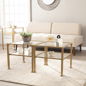 HMS 21\" Traditional Square Coffee Table Gold Glass and Metal with Classic Marble for Living Room or Entry Farmhouse Style
