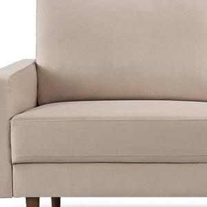 HMS 69 Beige Boucle Velvet Chesterfield Sofa with Dark Brown Legs One Seat Extendable for Living Room Sponge Filled