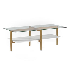 HMS 47\" Gold Tempered Glass and Steel Coffee Table with Shelf Living Room Furniture for Entry Sintered Stone Material