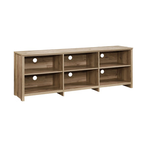 65-Inch Black Oak Wood TV Stand with 6 Storage Shelves