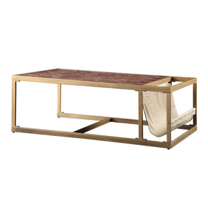 HMS 51 Rectangular Coffee Table with Brass & Retro Brown Leather Stylish Vintage Design