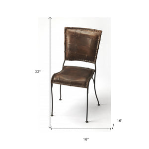 16\" HMS Brown Faux Leather Patchwork Side Chair for Living Room