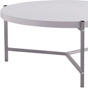 HMS 37\" White and Silver Round Coffee Table with Wood and Stainless Steel Finish
