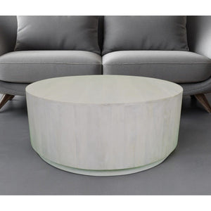42\" HMS Rustic White Solid Wood Round Distressed Coffee Table