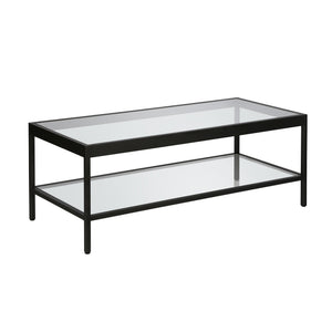 HMS 45 Clear and Black Glass and Steel Coffee Table with Practical Shelf