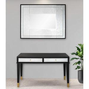HMS 47\" Black and Silver Mirrored Wood and Glass Console Table with Two Drawers