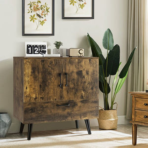 Modern 2-Door Floor Storage Cabinet with 1 Pull-Out Drawer for Living Room Organization