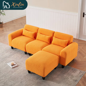 Modern 84.6-inch Beige Teddy Fleece Sofa Creatively Assembled Into a Two-Seater with Single Couch From American Warehouse