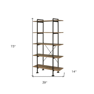 HMS 73 Five Tier Etagere Bookcase in Brown and Black Metal Stylish Five-Level Display Unit