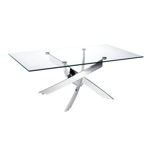 HMS 47\" Clear and Silver Glass Coffee Table with Steel Cross Legs