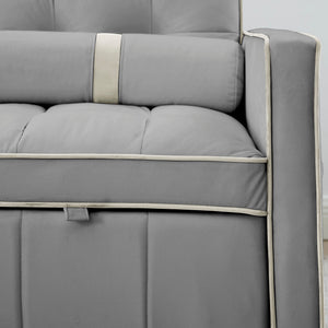 Modern Luxury 55.5 Inch Pull-Out Sleep Sofa Bed 2-Seater Loveseat Couch with Side Pockets Velvet Material Extendable Feature