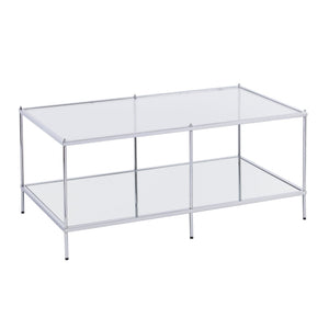 HMS 42\" Chrome Glass and Metal Rectangular Coffee Table with Mirrored Top