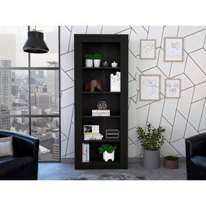 HMS Five Tier Black Bookshelf Rustic Oak Wood for Home Office Workshop Living Room Bedroom or School Use