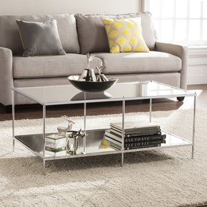 HMS 42\" Chrome Glass and Metal Rectangular Coffee Table with Mirrored Top