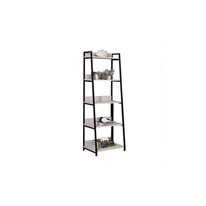 HMS 67 Five Tier Ladder Bookcase in Natural and Black Metal Five Tier Bookcase