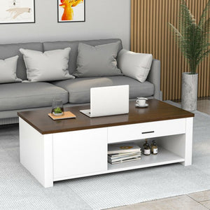 Modern Living Room Coffee Table with Front & Back Drawers & Compartments