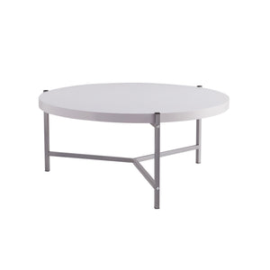 HMS 37\" White and Silver Round Coffee Table with Wood and Stainless Steel Finish