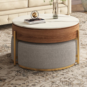 Lift Top Extendable 3 Legs Nesting Coffee Table with Storage 3 Stools Included