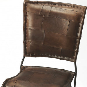 16\" HMS Brown Faux Leather Patchwork Side Chair for Living Room