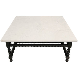 HMS 48\" White and Black Genuine Marble and Solid Wood Square Coffee Table