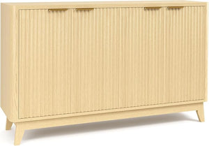 Natural Oak Fluted Sideboard Buffet Cabinet 4-Door Credenza Storage Cabinet Entryway Console Table Accent Coffee Bar