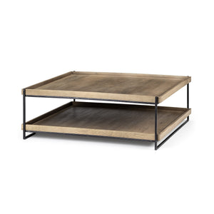 HMS 46\" Coffee Table with Natural and Black Solid Wood and Metal Featuring a Shelf