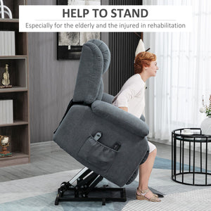 Big and Tall Grey Fabric Recliner with Electric Lift and Massage Remote Control