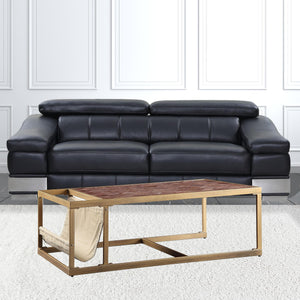 HMS 51 Rectangular Coffee Table with Brass & Retro Brown Leather Stylish Vintage Design