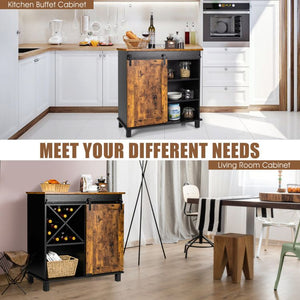 Industrial Sliding Barn Door Storage Cabinet for Living Room
