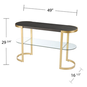 HMS 49\" Gray and Gold Solid Wood Oval Sled Console Table with Storage Elegant Coffee Table Design