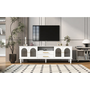 68.9'' Retro TV Stand for TVs up to 75 Inches, Entertainment Center Media Console with Fluted Glass Doors
