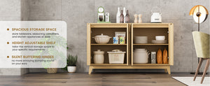 Natural Oak Fluted Sideboard Buffet Cabinet 4-Door Credenza Storage Cabinet Entryway Console Table Accent Coffee Bar