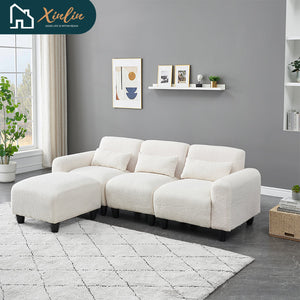 Modern 84.6-inch Beige Teddy Fleece Sofa Creatively Assembled Into a Two-Seater with Single Couch From American Warehouse