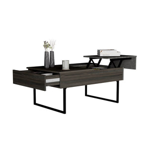 HMS 39\" Espresso and Black Metal Lift Top Coffee Table with Drawer