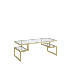 HMS 45\" Gold Glass and Steel Coffee Table for Living Room Rectangular Tempered Glass Top with Two Shelves