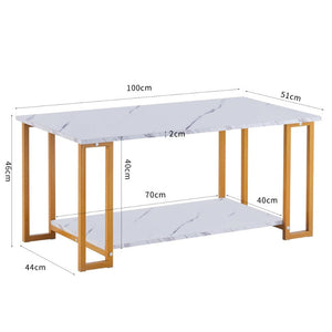 D&N Coffee Table, 2 Layers 1.5cm Thick Marble MDF Rectangle 39.37" L Tabletop Iron Coffee Table , Dining Room