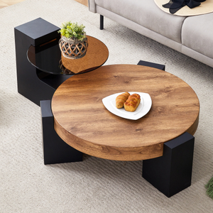 Modern Simple Double-Layer Coffee Table Transparent Gray Glass Top Black MDF L-Shaped Detachable Design Provides Flexible Use